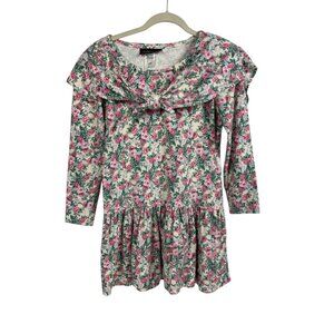 Vintage 80's Notorious Mini Dress Womens Small Shoulder Pads Floral Drop Waist